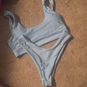 Scooped High Cut Bikini Baby Blue